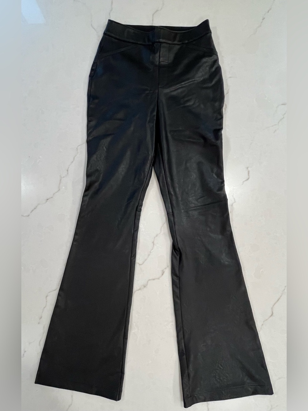 SPANX Luxe Black Leather-Like Flare Pants M Medium Tall 20457T